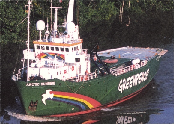 Postcard Greenpeace ship Arctic Sunrise, research ship, former icebreaker