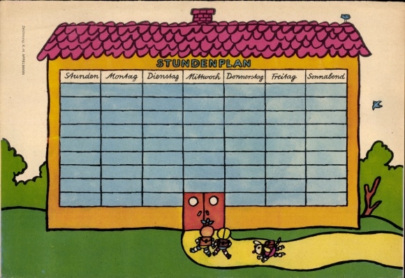 Timetable GDR artist Appelmann, children on their way to school around 1970