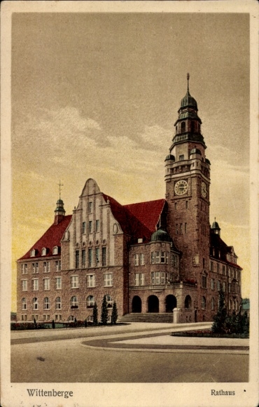 PC Wittenberge on the Elbe Prignitz, town hall, historic building, colored PC