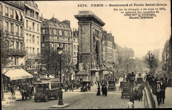 Ak Paris X, La Porte Saint Denis, Boulevard Saint Denis, Arc de Triomphe, Mercedes Autobus