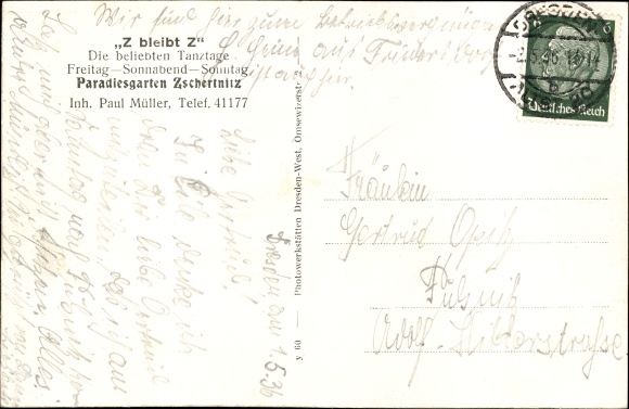 Ak Dresden Süd Zschertnitz, paradijstuin, Z blijft Z, balzaal