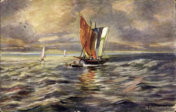 Artist Postcard G. Fuhrmann, Sailboats on a choppy sea
