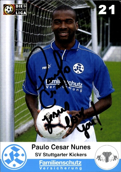 Karta autografu piłkarza Paulo Cesara Nunesa, SV Stuttgarter Kickers, autograf