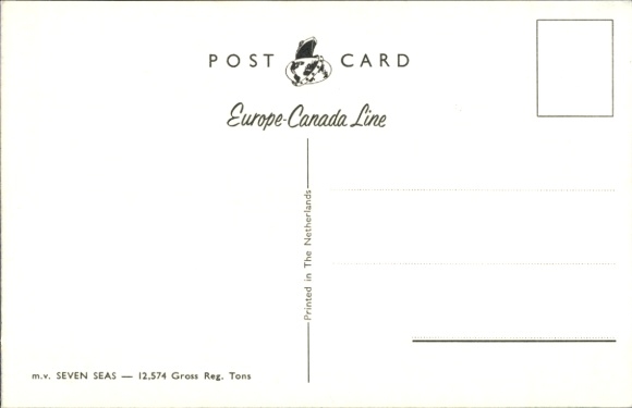 Postcard passenger ship MV Seven Seas, Europe Canada Line