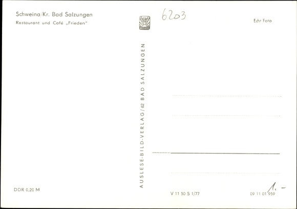 Postcard Schweina Bad Liebenstein in the Wartburg district, restaurant and café Frieden