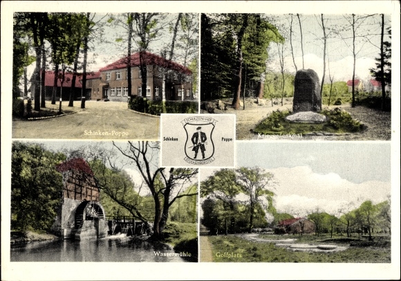 Coat of arms Postcard Sottrum in the district of Rotenburg, ham Poppe, war memorial, golf course, water mill