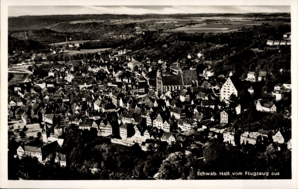 Postcard Schwäbisch Hall in Württemberg, aerial photography of architecture, cityscape, airplane perspective