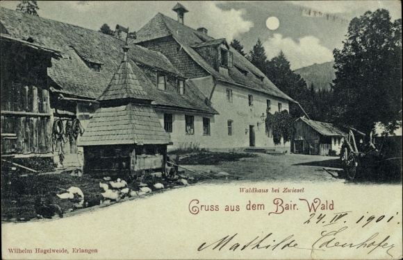 Moonlight Postcard Zwieslerwaldhaus Zwieseler Waldhaus Lindberg in the Bavarian Forest, village area