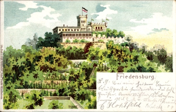 Kunstenaar litho Linke, P., Radebeul Saksen, Berggaststätte Friedensburg