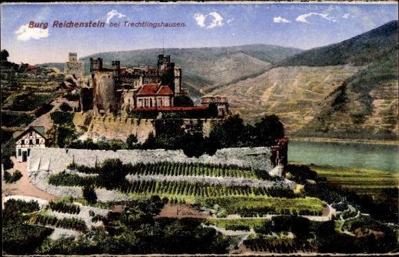 Postcard Trechtingshausen am Rhein, Burg Reichenstein, Falkenburg
