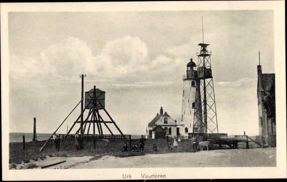 Postcard Urk Flevoland Niederlande, Lighthouse, Leuchtturm