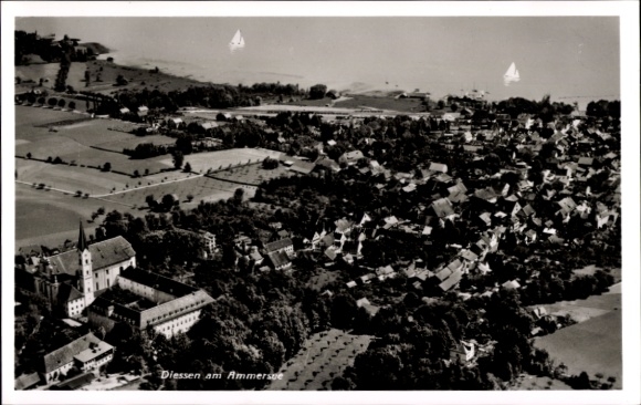 Ak Dießen am Ammersee Oberbayern, Fliegeraufnahme