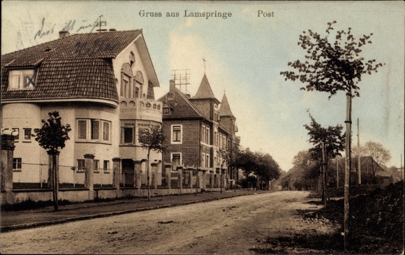 PC Lamspringe in Lower Saxony, street section with post