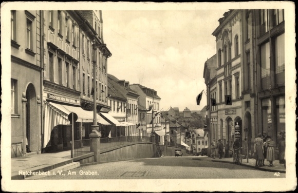 Ak Reichenbach im Vogtland, Am Graben, Straßenpartie, Drechslerwaren, Bruno Möckel Papierwaren