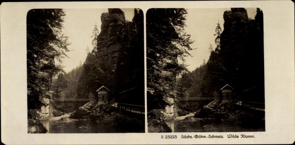 Stereo photo Kamnitz Aussig region, Saxon-Bohemian Switzerland, Wilde Klamm