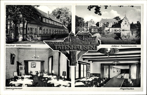 Ak Halle in Westfalen, Gasthof Tatenhausen, Inh. Franz Marx, Schloss, Kegelbahn
