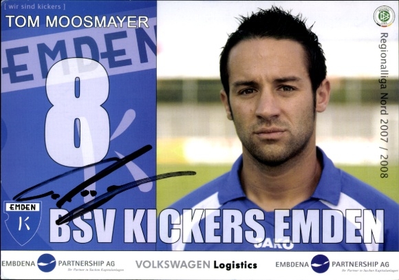 Karta z autografem piłkarza Toma Moosmayera, BSV Kickers Emden, autograf