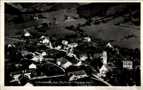 Postcard Grünenbach im Allgäu Swabia, aerial photograph
