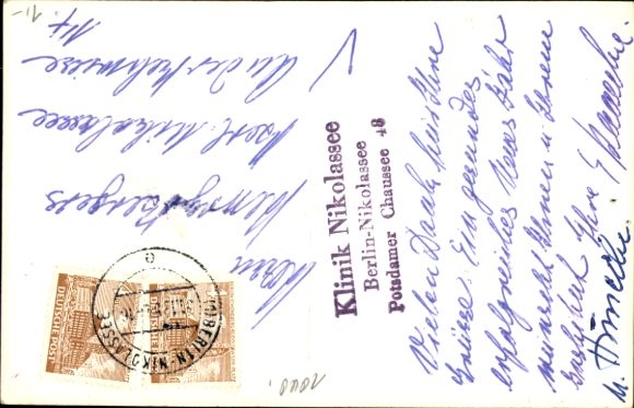 Postcard Berlin Zehlendorf Nikolassee, Clinic, Winter
