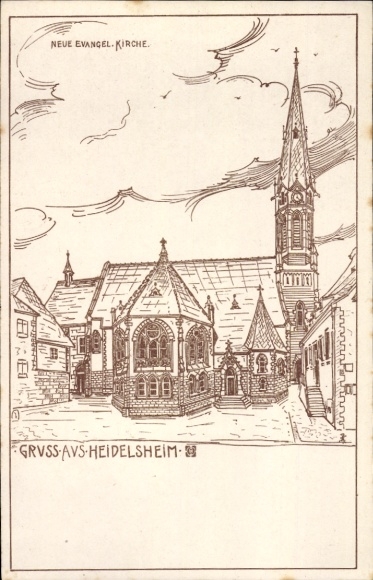 Artist Postcard Heidelsheim Bruchsal im Kraichgau, New Protestant Church