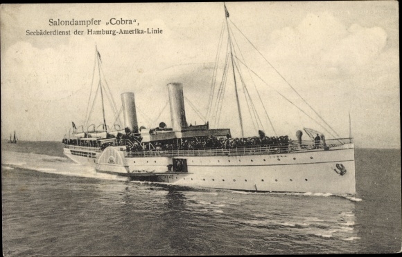 Postcard saloon steamer Cobra, sea resort service Hamburg America line