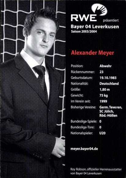 Autograph card footballer Alexander Meyer, Bayer 04 Leverkusen, autograph