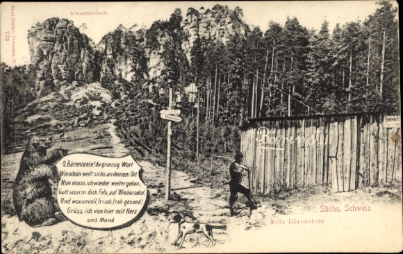 Postcard Bärenstein Altenberg Erzgebirge, Fels Bärenstein, Schneiderloch