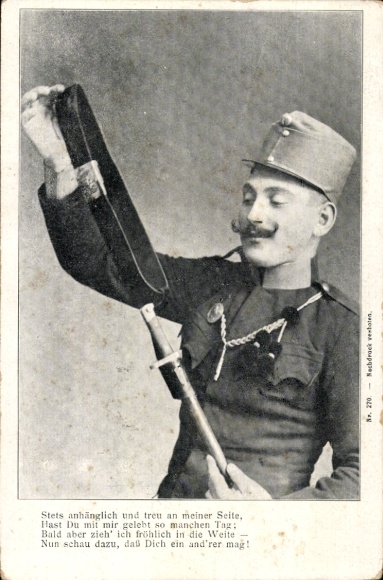 Ak Stets anhänglich und treu an meiner Seite, kuk Soldat mit Dolchgürtel, Abschied