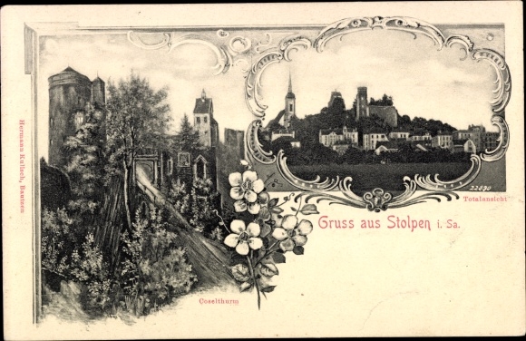 Postcard Stolpen Saxony, long shot, Coselturm