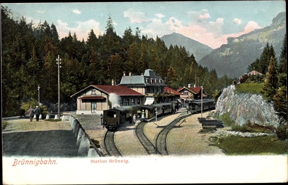 Ak Hasliberg Kt. Bern Schweiz, Brünnigbahn, Station Brünig, Bahnhof