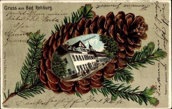 Pine cone Chromo-Litho Bad Rehburg Loccum in Lower Saxony, bath houses