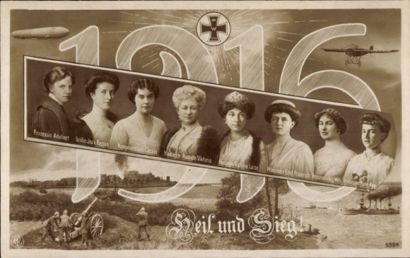 Postcard Heil und Sieg, Empress Auguste Viktoria, Princesses, Cecilie, year 1915, NPG 5029