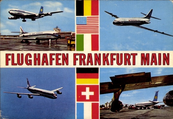 Postcard Frankfurt am Main, airport, passenger aircraft Lufthansa