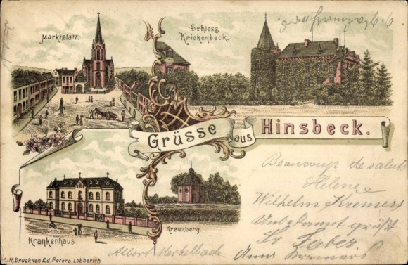 Chromo-Litho Hinsbeck Nettetal on the Lower Rhine, Hospital, Krickenbeck Castle, Kreuzberg