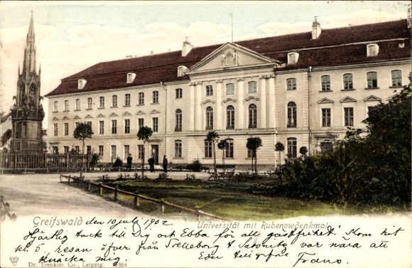Ak Hansestadt Greifswald, Universität mit Rubenowdenkmal