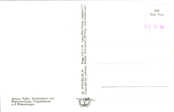 Postcard Poppenhausen at the Wasserkuppe Rhön, aerial photograph