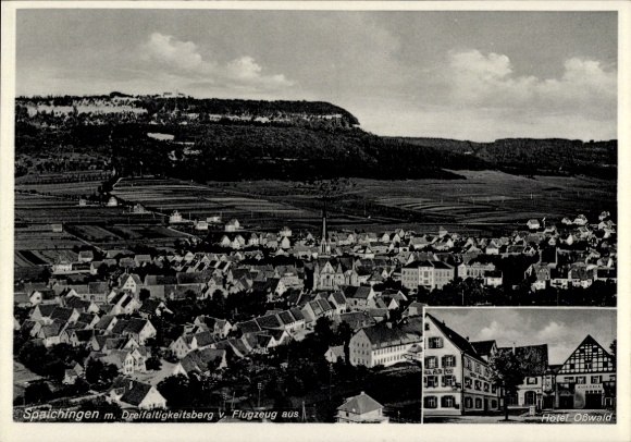 Ak Spaichingen in Württemberg, Dreifaltigkeitsberg, Fliegeraufnahme, Hotel Oßwald
