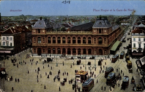 Postcard Brussels Belgium, Vue generale de la Place Rogier and la Gare du Nord, tram