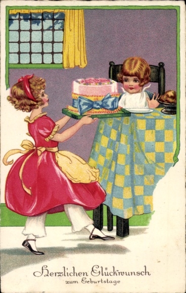 Postcard Congratulations Birthday, Children, Cake