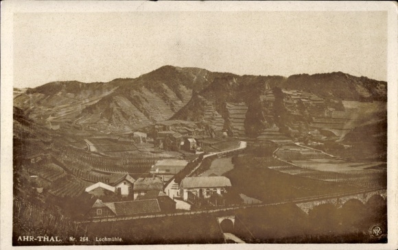 Postcard Altenahr in the Ahr Valley, Lochmühle, mountain panorama, sepia, format