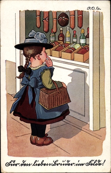Artist PC Engelhard, POE, for the dear brother in the field, girl in front of the window