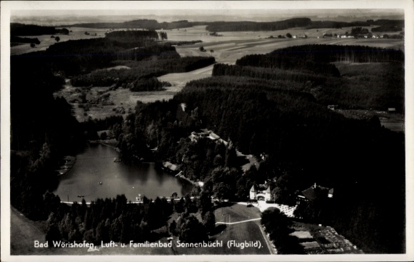 Ak Bad Wörishofen im Unterallgäu, Luftaufnahme, Familienbad Sonnenbüchl, Wälder, Seen