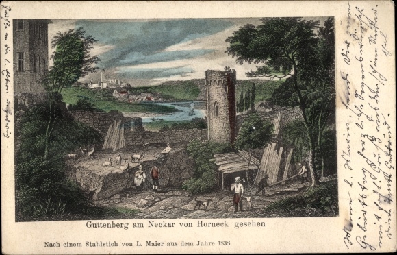 Postcard Haßmersheim in Baden Württemberg, Guttenberg Castle seen from Horneck