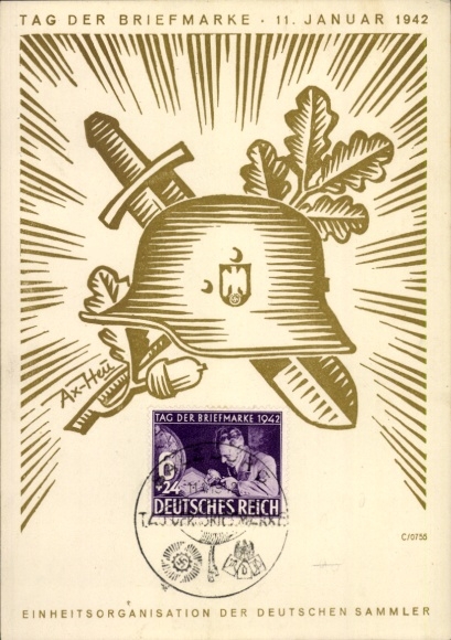 Kunstenaarsbriefkaart Axster Heudtlaß, Postzegeldag 1942, KdF
