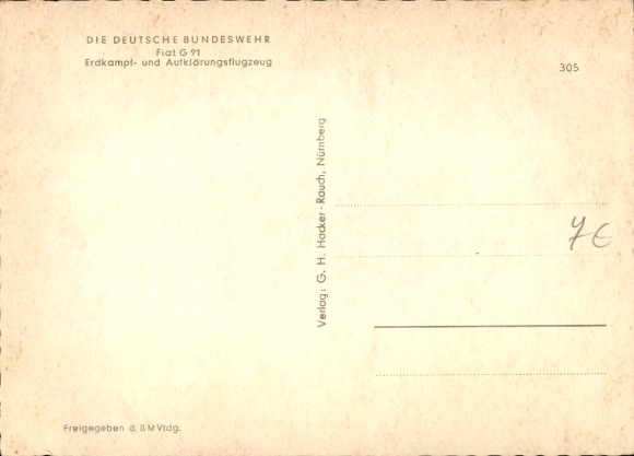 Postcard German Bundeswehr, ground attack and reconnaissance aircraft Fiat G 91