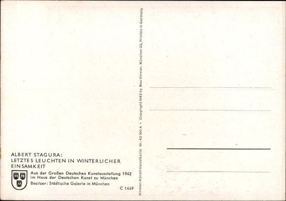 Artist Postcard Stagura, Winter Solitude, Great German Art Exhibition 1942, HDK C 1449