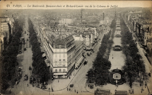 PC Paris XI, Boulevards Beaumarchais and Richard-Lenoir, Column of the Jubilee, black and white