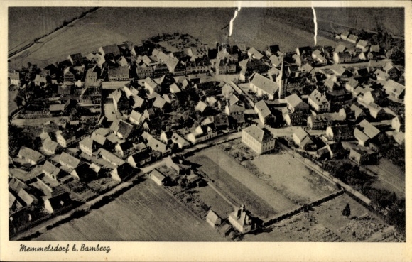Postcard Memmelsdorf in Upper Franconia, aerial view of Memmelsdorf, residential buildings, rural surroundings