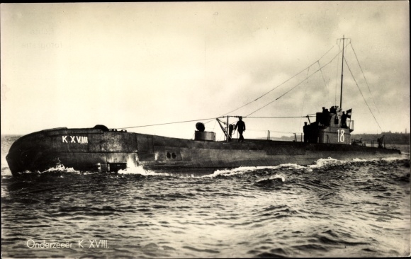 Postcard surfaced Dutch submarine K XVIII