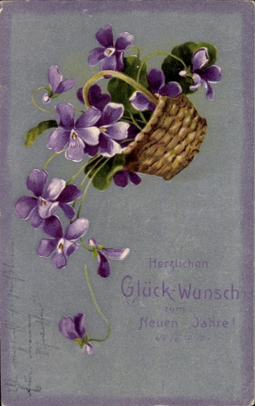 PC Happy New Year, flower basket, violets